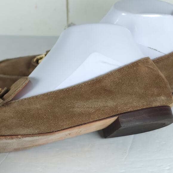 TORY BURCH Women's Metal Miller US8M Taupe Suede Medallion Logo Loafer Flats - Picture 14 of 16